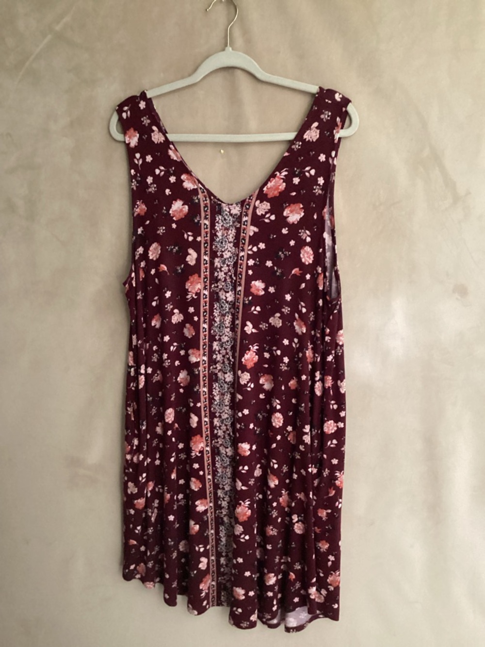 Maurices Burgundy and Pink Floral Swing Top